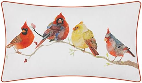 JWH Birds Accent Pillow Case Chenille Cushion Cover Decorative Pillowcase Animal Throw Pillow Cover for Couch Sofa Car Bed Chair Decor Sham 12x20 Inch White Orange by JinwenHome