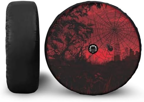 Halloween Spider Web Spare Tire Cover with Camera Hole, Wheel Protectors Dust-Proof Tire Cover Universal for Trailer RV SUV Truck Camper Accessories 14" Fit Tire Diameter 23.6"-27.5"