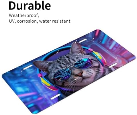 Cool Cat Glasses Neon Front License Plate 6" * 12" for Women