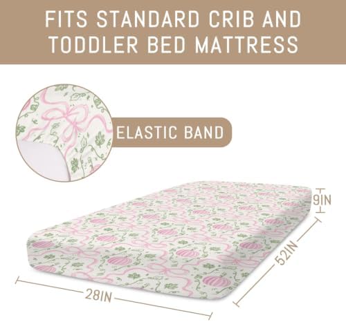Fall Pink Pumpkins Bows Gingham Baby Crib Sheets for Girls Autumn Thanksgiving Harvest Soft Snug Fitted Crib Mattress Covers for 52''x28'' Standard Crib & Toddler Mattress Halloween Bed Sheets - Image 7