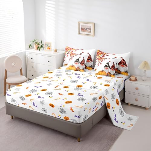 Fall Gnome Twin Size Comforter Sets - Bedding Sets 7 Pieces,Farmhouse Thanksgiving Autumn Harvest Pumpkin Bed in a Bag Maple Tree Fall Leaves Bed Sets with Comforter,Sheets,Pillowcases & Shams - Image 4
