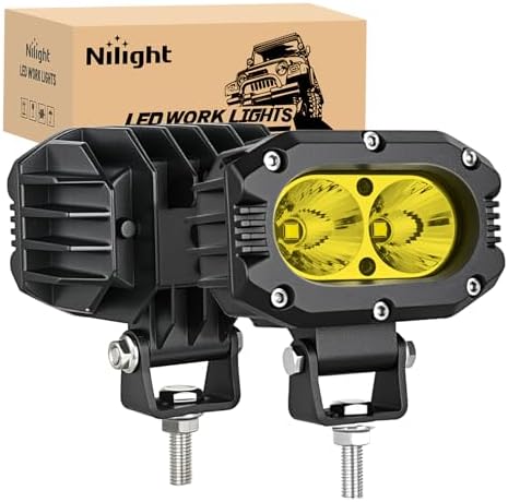 Nilight LED Pod Light 24W 4 Inch 2PCS Yellow Flood Beam Driving Lights Pods IP67 Waterproof Auxiliary Offroad Lighting for Truck Tractor SUV ATV UTV Golf Cart Boat Motorcycle Dirt Bike
