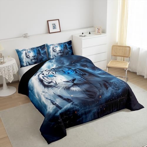Feelyou Tiger Bedding Set Queen Size Safari Cat Print Comforter Set for Kids Boys Girls Wildlife Comforter Wild Animal Duvet Set - Image 4
