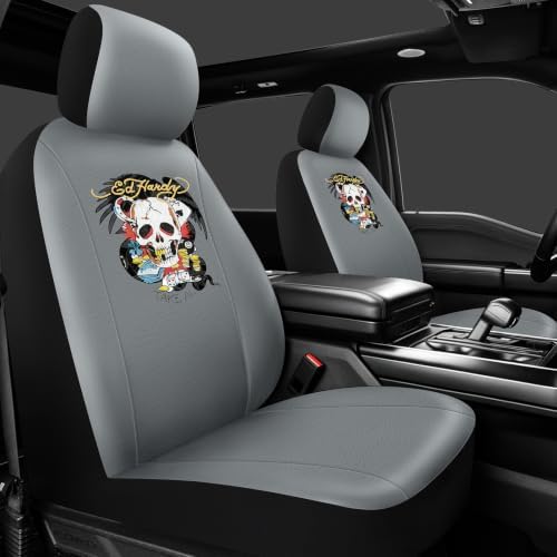 ED HARDY Casino Skull Car Seat Covers, Gray Premium Leather Seat Covers