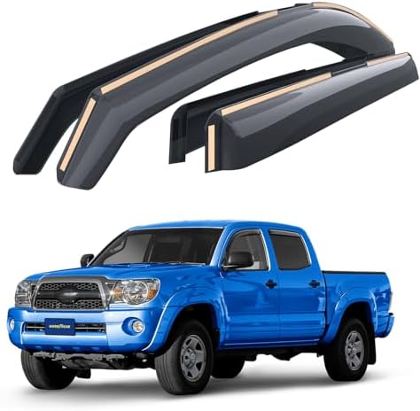 Goodyear Shatterproof in-Channel Window Deflectors for Trucks Toyota Tacoma 2005-2015 Double Cab, Rain Guards, Window Visors, Vent Deflector, Truck Accessories, 4pcs- GY003444