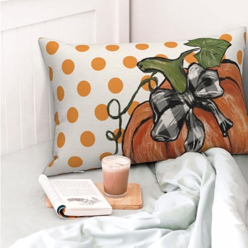 Fall Pillow Covers 12x20 Set of 2 Orange Pumpkin Leaf and Polka Dot Fall Decor Pillowcase Autumn Thanksgiving Decorative Outdoor Throw Pillow Covers Linen Farmhouse Cushion Case for Sofa Home - Image 2