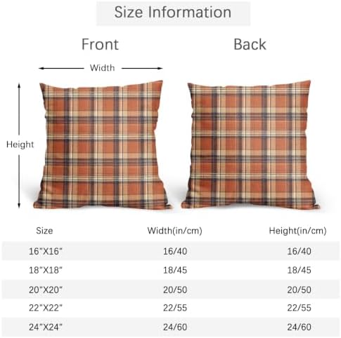 Fall Plaid Pillow Covers 16x16 Set of 2 Autumn Burnt Orange Scottish Tartan Square checked Outdoor Throw Pillows Covers Farmhouse Classic Decorative Farmhouse Cushion Case for Living Room Couch Sofa - Image 4