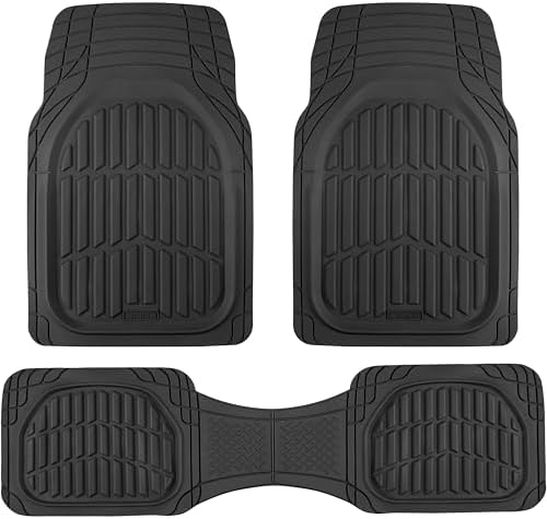 Motor Trend FlexTough LITE Rubber Car Mats Full Set - All Weather Floor Mats for Cars & SUVs - Automotive Waterproof Black Car Floor Mats for Cars Interior Accessories Universal Trim-to-Fit