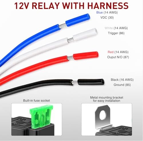 Nilight 5 Pack Fused 4Pin Relay with Socket 30A Switch Harness Kit SPST