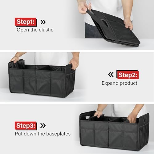 Simple Deluxe 2 Compartments Trunk Organizer for Car/SUV, Collapsible 600D Waterproof Oxford Polyester 50L Storage Box, Anti-slip & Leak-proof, Multipurpose Travel Accessories, Black - Image 3