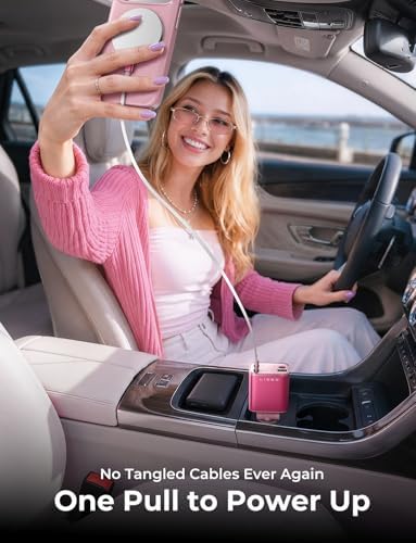 LISEN Retractable Car Charger, Pink-White