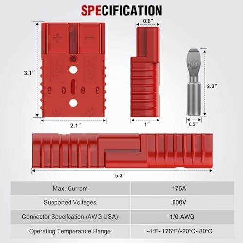 Nilight 175AMP 1/0AWG Anderson Connector 12V-36V Battery Kit 4 Pack Red
