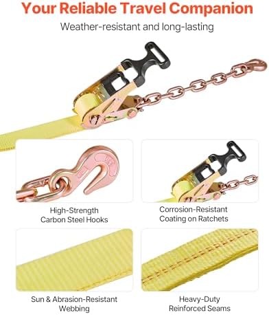 VEVOR Wheel Chock Tie-Down Kit, Tire-Style Tow Dolly Strap, Car Tie Down Kit with Heavy-Duty Hook, Break Strength 10009 lbs & Working Load 3333 lbs Motorcycle System for ATV, SUV, Snowmobiles