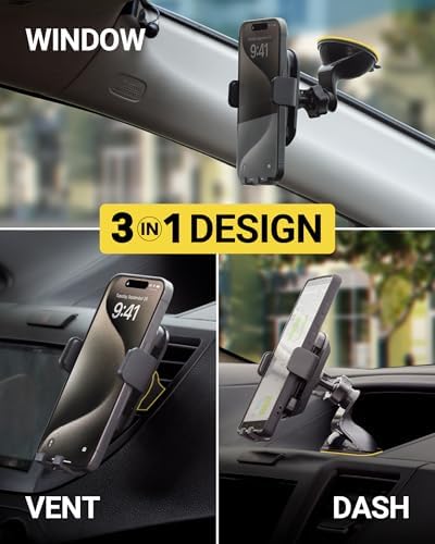 Scosche GHVWD 3-in-1 Universal Suction Cup Phone Mount for Car and Truck Dashboard/Windshield/Vent Mount, 360° Adjustable Phone Stand, Cell Phone Holder Compatible with iPhone and All Android Phones