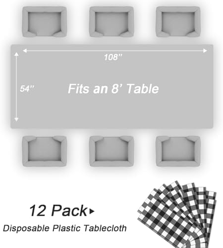 QIKSION 12 Pack Black Gingham Plastic Tablecloth, Picnic Table Cover - Image 5