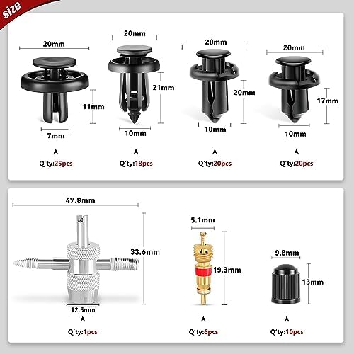 Nilight 101PCS Bumper&Splash Shield Retainer Metal Insert Clips for Acura Honda 91503-SZ3-003 91503-SZ5-003 91506-S9A-003 Toyota Fender Liner 90467-07215 4-Way Valve Tools Tire Caps Cores
