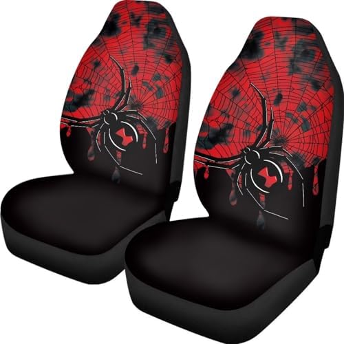 Halloween Car Accessory Spider Web Pattern Car Seat Covers Only Front 2Pcs Elastic Dust Proof Automotive Bucket Seats Cushion Seat Protector Cover for Men Women