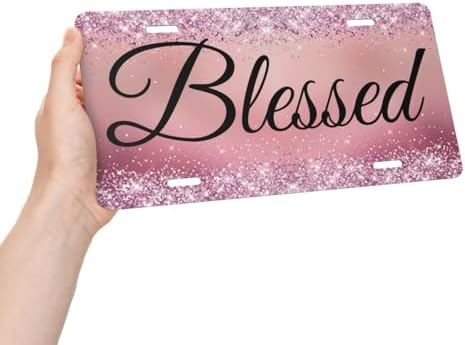 Glitter Blessed Pink Cool Front License Plate 6x12 Inch