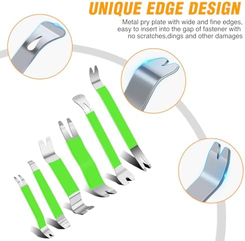 GOOACC 11 PCS Trim Removal Tool Kit, Metal Pry Tool Auto Fastener Remover Pry Bar Set Car Door Panel Removal Tool Dashboard Repair Kit Green - Image 5