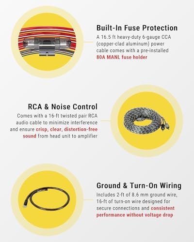 Scosche KPA6CC 6 Gauge 2-Channel Amp Wiring Kit, Complete Amplifier Installation Kit for Car Speakers & Subwoofers with Power & Ground Cables, RCA Audio Cable, Speaker Wire, Fuse Holder & Terminals