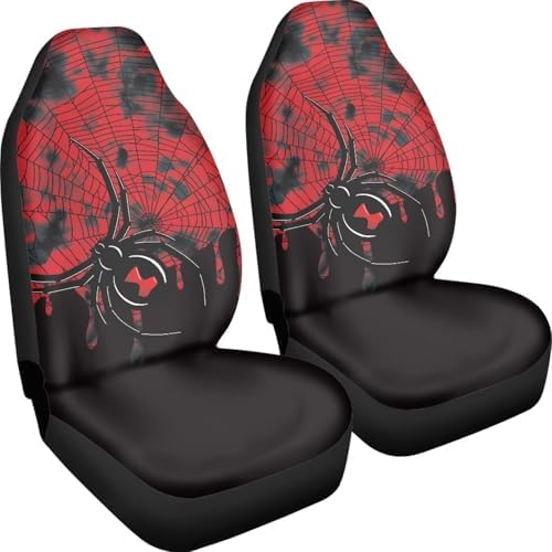 Halloween Car Accessory Spider Web Pattern Car Seat Covers Only Front 2Pcs Elastic Dust Proof Automotive Bucket Seats Cushion Seat Protector Cover for Men Women