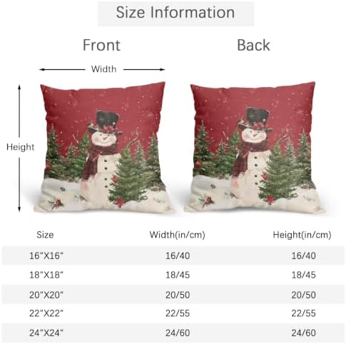 Snowman Throw Pillow Covers 16x16 Set of 2 Winter Christmas Tree Red Green - Image 5