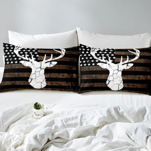 Feelyou Deer Camo Bed Sheets Set King Size American Flag Sheet Set for Kids Boys Girls Decor Deer Hunting Sheets with Deep Pocket Fitted Sheet Black Brown - Image 4