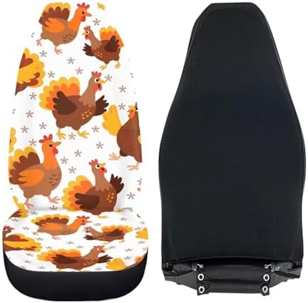 Car Seat Covers Full Set of 2, Thanksgiving Cartoon Turkey Fit SUV Truck Sedan Cute Turkey Chicken Rooster Automotive Vehicle Auto Interior Protector Set, Front Seat Cover