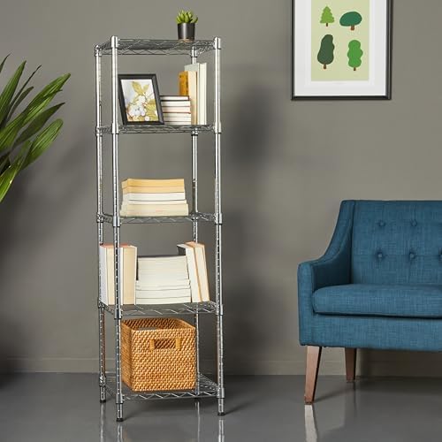 Amazon Basics 5-Shelf Tower Adjustable Storage Shelving Unit, Chrome, 16" x 16" x 54", 150 lbs Per Shelf - Image 5