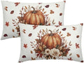 Fall Pumpkin Lumbar Pillow Covers 12x20 Set of 2 Burnt Orange Maple Leaves Floral Outdoor Throw Pillows Covers Thanksgiving Rustic Decorative Farmhouse Cushion Case for Room Couch Sofa by Unknown