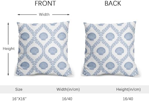 Light Blue Coastal Pillow Covers 16x16 Set of 2 Ocean Coral Shell Pattern Outdoor Decorative Linen Summer Throw Pillows Cases with Zipper Cushion Cover Rustic Decoration Farmhouse Sofa Couch Bed Decor - Image 4