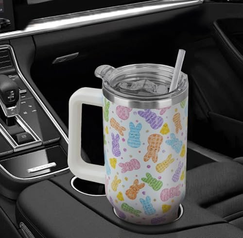 Easter Tumbler 40oz Bunny Cup Coffee Mugs Cute Peeps Chick Leak Proof Cups with Handle and Straw Stainless Steel Vacuum Insulated Water Bottle Easter Gifts Spring Decor (1PCS) - Image 6