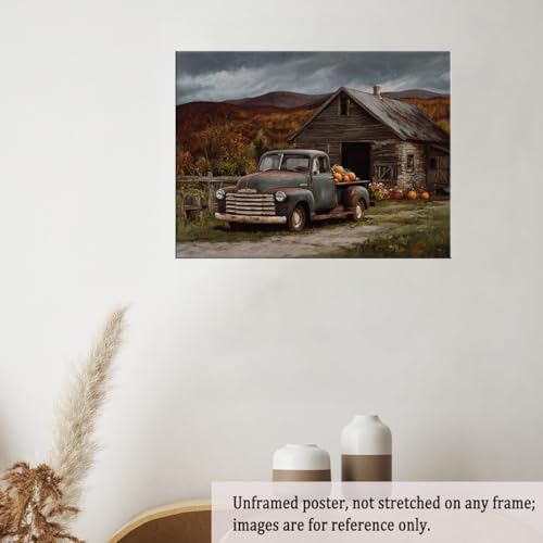 Vintage Truck with Pumpkins Wall Art – Rustic Fall Barn Landscape Canvas,Country Farmhouse Poster for Thanksgiving Entryway or Autumn Living Room Decor 11x14in Unframed - Image 5