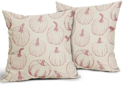 Pink Pumpkin Fall Pillow Covers 22x22 Set of 2 Autumn Themed Thanksgiving Harvest Print Decorative Throw Pillows Outdoor Farmhouse Pillowcases Cushion Case Seasonal Decor for Couch Sofa Bed - Image 2