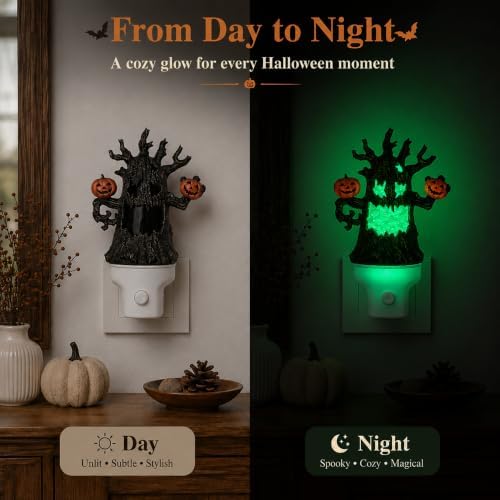 Halloween Ghost Tree Water Motion Night Light with Pumpkin Lanterns - Image 2