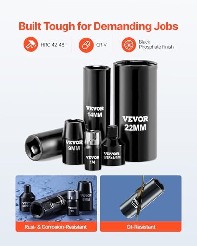 VEVOR 96 Piece 3/8" Drive Impact Socket Wrench and Bit Set, SAE (5/16" to 3/4") & Metric (8 to 22 mm), CR-V, Deep & Shallow, 6 Point, Ratchet, Universal Joint, Bit Holder, Adapters, Spark Plug Socket - Image 2