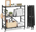 VEVOR 3-Tier Foldable Storage Shelf, 30W x 13D x 36H Inch Folding Metal Rack Shelving Unit, No Assembly Organizer Shelf with 5 Wheels & 4 Hooks for Pantry, Kitchen, Garage, Basement, Black by VEVOR