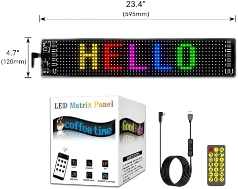 Flexible LED Matrix Panel, Bluetooth App Programmable LED Car Sign, DIY Scrolling Text Animation Graffiti LED Screen, Waterproof USB 5V LED Display for Car Window, Store, Party (23.4"x4.7")