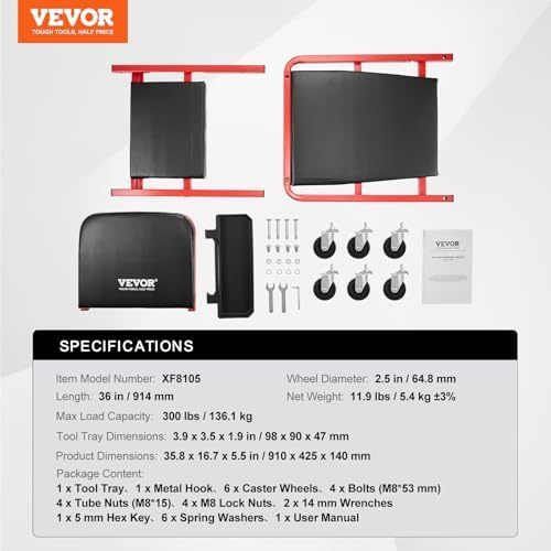 VEVOR Foldable Z Garage Creeper, 36 in, 300 lbs Load Capacity Rolling Folding Mechanic Creeper Stool, with 6 Wheels Tool Tray Padded Seat Steel Frame, Lay Down or Sit Chair for Garage Shop or Home - Image 7