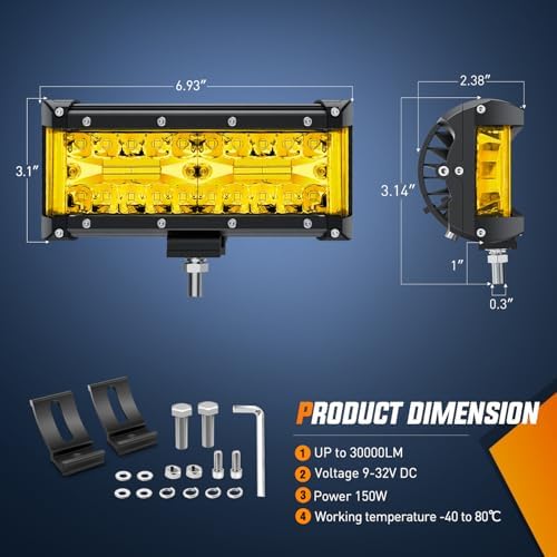 Nilight Side Shooter LED Lights 2PCS 7 Inch Yellow Beam with Wiring Kit