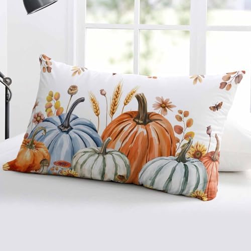 Pillow Covers 20x26 Inch - Standard Fall Thanksgiving Pumpkin Rustic Sunflower Botanical Leaves Soft Brushed Microfiber Pillowcases with Hidden Zipper Closure Bed Pillow Shams for Bedroom Sofa Car - Image 4
