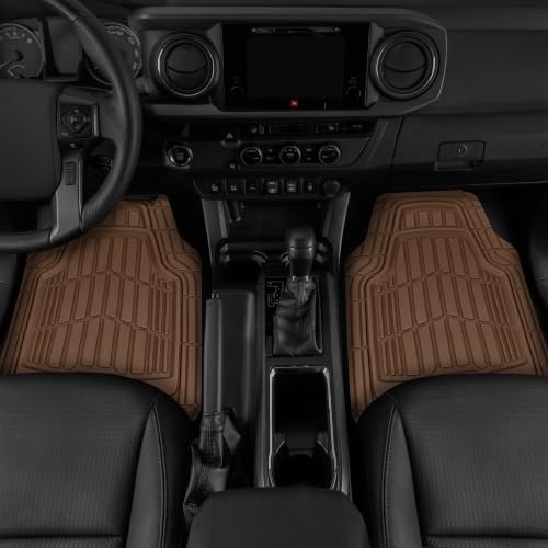 CAT® ToughRide™ Heavy-Duty 4 Piece Brown Floor Mats for Cars - Trim to Fit All-Weather Rubber Car Mats Full Set - Truck Mats & Cars Floor Mats - Interior Accessories for SUVs & Car Rug Protection