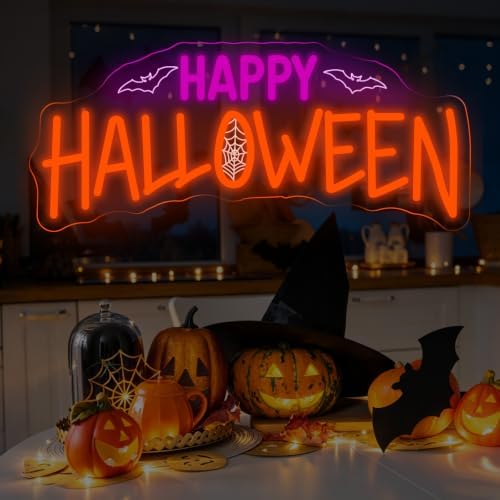 Happy Halloween Neon Sign, Bat Spider Wed Halloween LED Light, 16.5"x7.1" - Image 6