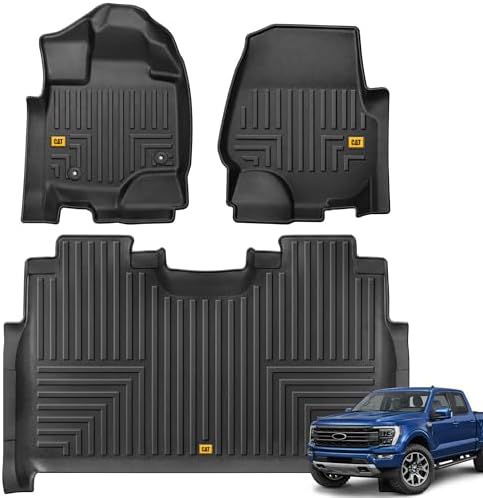Cat® Floor Mats for 2015-2026 Ford F-150 SuperCrew Cab, Front & Rear, All Weather Protection 3D Contour Fit Custom Fit Floor Liners, Black
