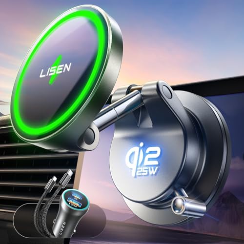 LISEN for Qi2 25W MagSafe Car Mount Charger for iPhone 18 Pro Max MagSafe Car Charger, Fast Wireless Charging Car Charger iPhone 18, Suction Phone Mount, for iPhone 18 Car Charger with 54W Adapter