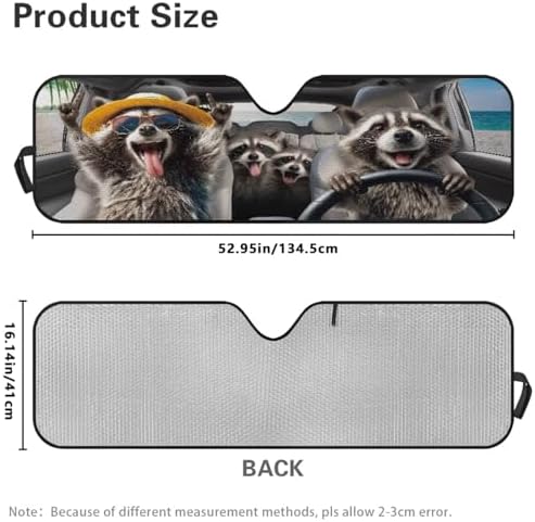 Renewold Automotive Windshield Sunshade Car Front Window Sun Shade for Jeep Wrangler JK JKU JL JLU 1997-2023 2&4 Door Gladiator JT 2020-2023 Funny Raccoon Driving Auto Sun Visor Shield Car Interior