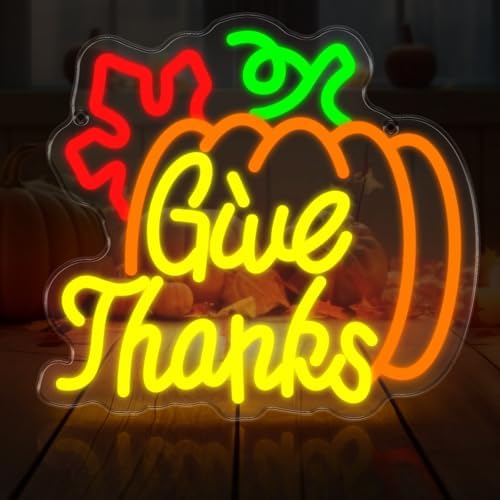 Pumpkin Give Thanks Neon Sign Neon Light Thanksgiving Decorations Give Thanks Neon Sign Window Lights Fall Decor LED USB Pumpkin Lights for Bar Table Living Room Wall Kitchen Mantel by Unknown