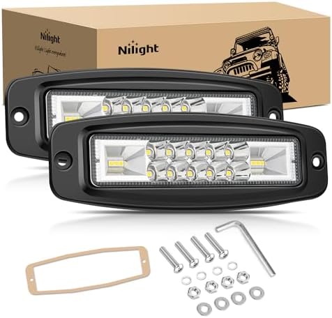 Nilight Flush Mount LED Pods 2PCS 6 Inch 60W LED Work Light Flood Spot Beam Combo Backup Driving Lights Fog Lamp Reverse Grill Mount Lighting for Offroad 4x4 Truck SUV