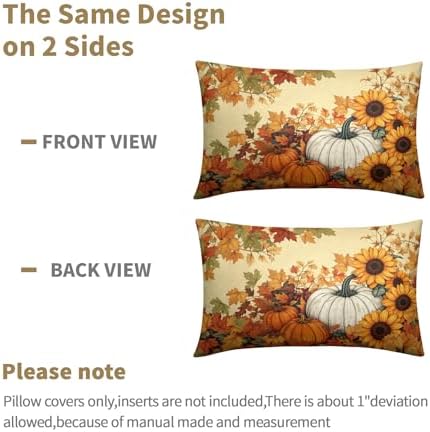 Fall Sunflower Pillow Covers 12x20 Set of 2 Pumpkin Thanksgiving Harvest - Image 6