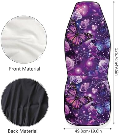 Purple Rose Butterfly Print Car Seat Covers 2pcs Auto Accessories Protectors Car Decor Universal Fit for Car Truck SUV